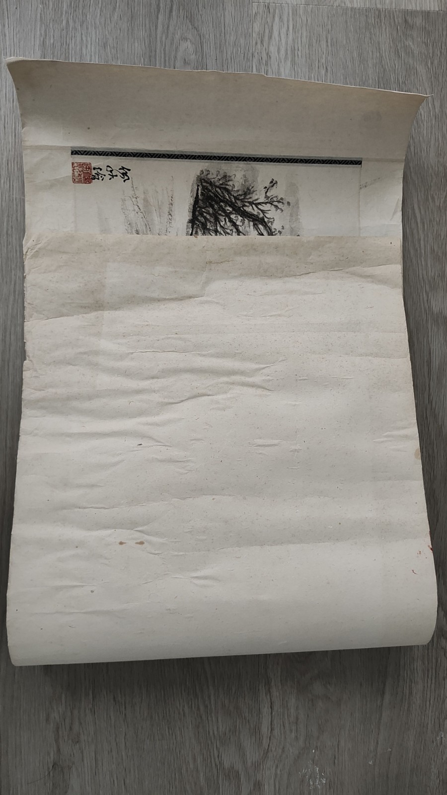 陈佩秋山水画 1950 Chinese Painter Chen Peiqiu Water Ink Painting River View Paper Roll