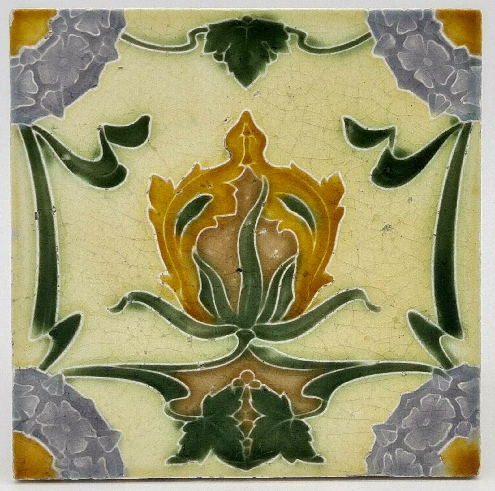 Antique Fireplace Tile Tubelined Floral Design by Henry Richards C1903 AE14