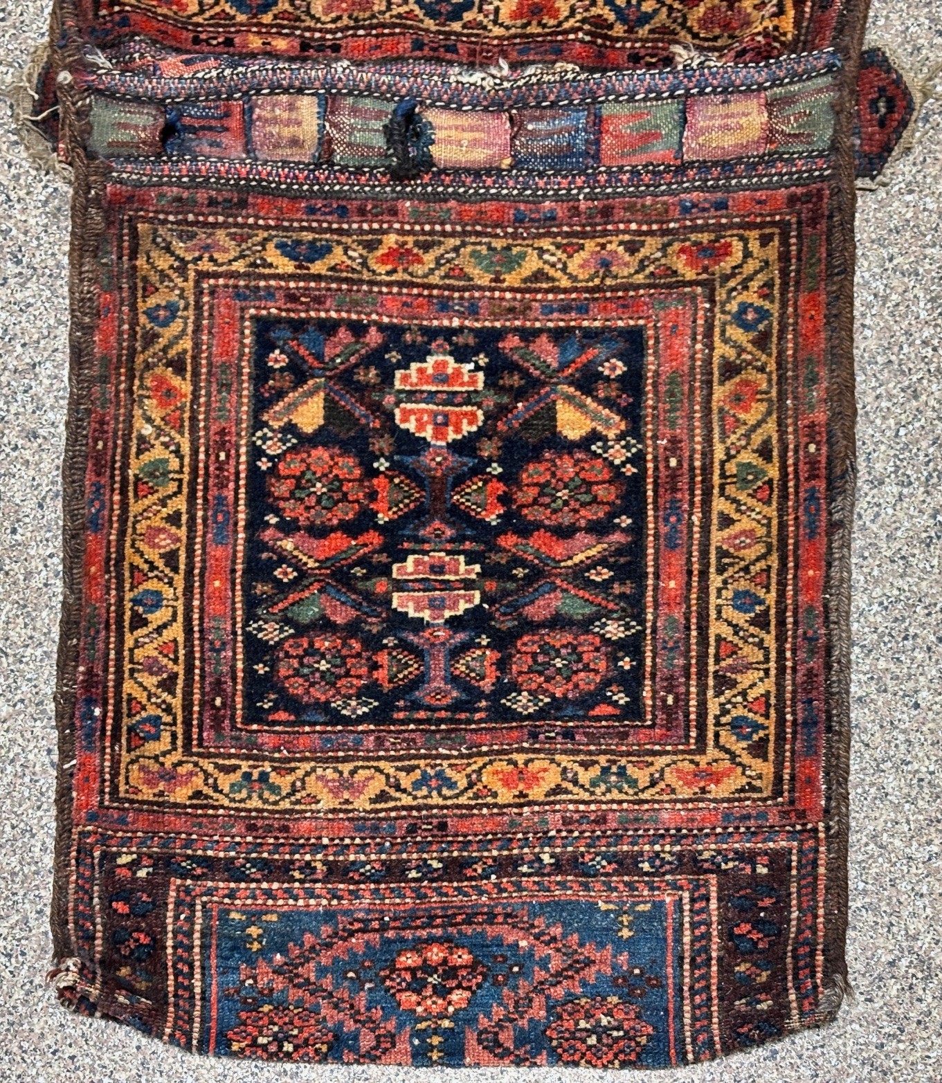 Antique Hand Knotted Tribal Farahan Wool Saddle Bag Rug Double Bagface 2×4 1900s