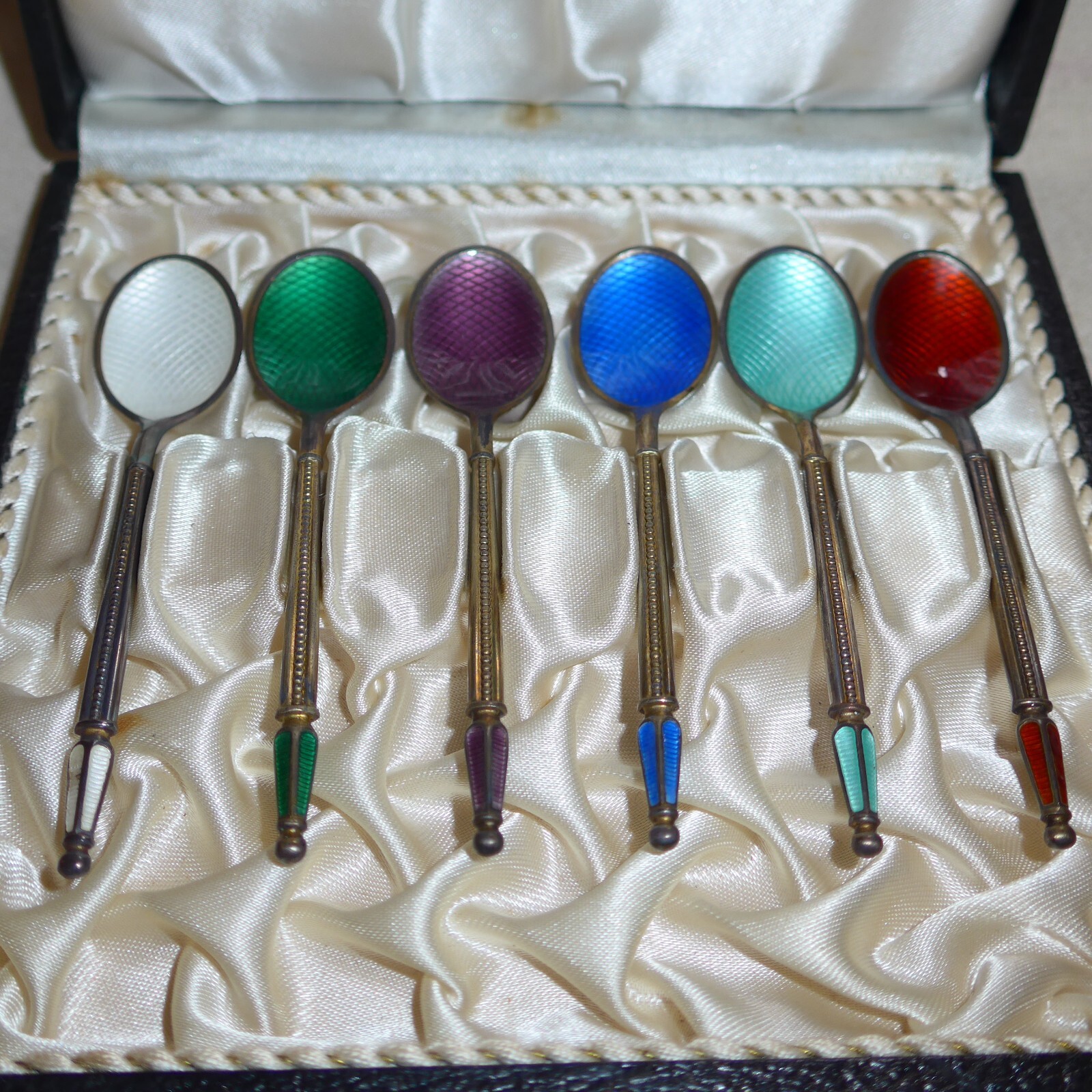 A. Michelsen Danish Denmark Enameled Spoons Set Of 6