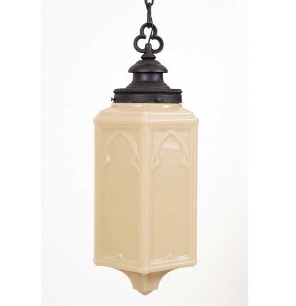 Restored Antique Gothic Thick Glass Hanging Light Pendant Church Light