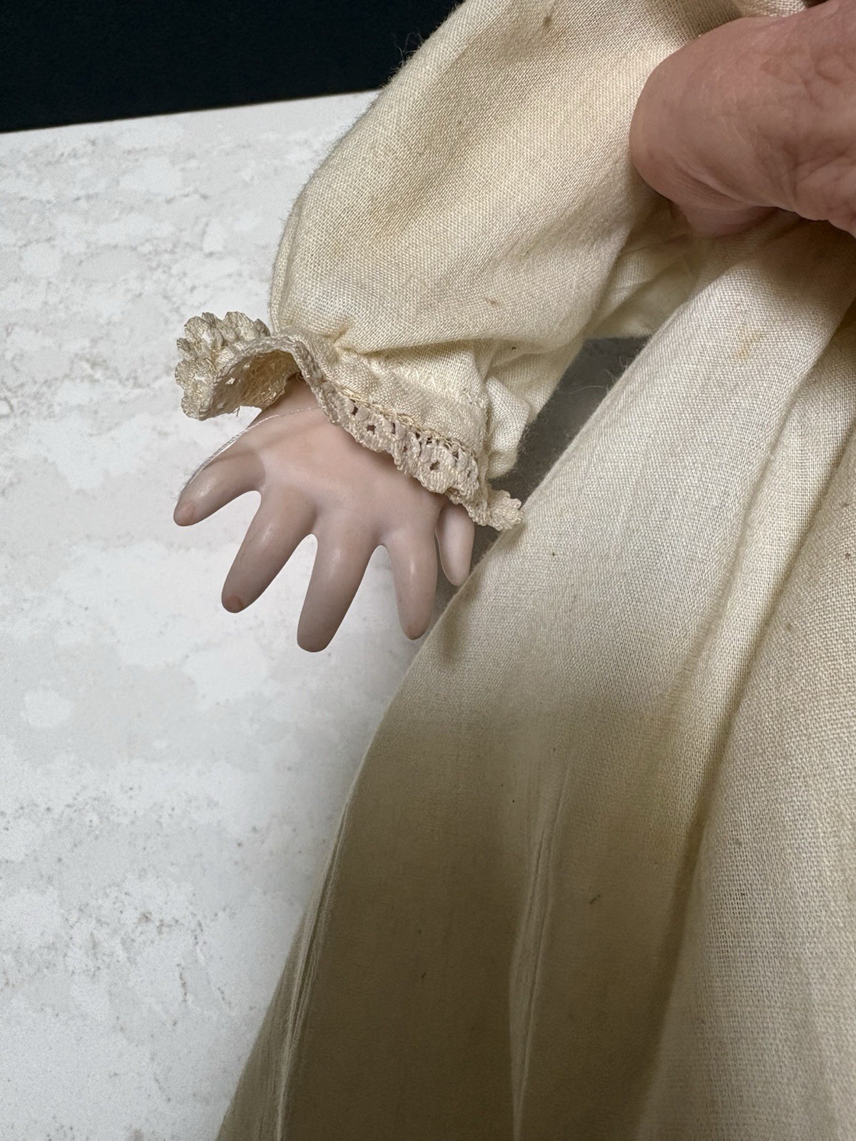 Antique 1920s Doll 18” Composition Bisque-Original Silk Christening Gown/Bonnet