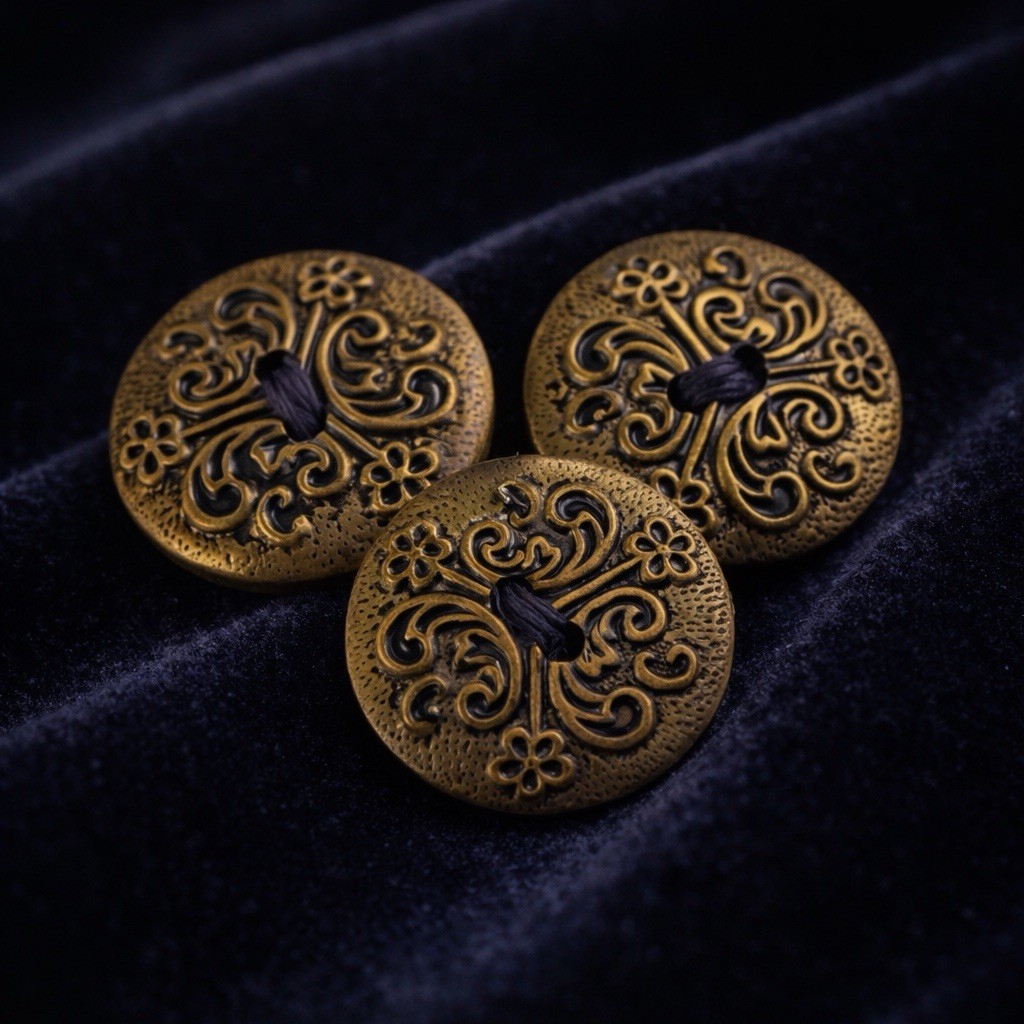 Set of 3 Antique Ornate Brass And Enamel Floral Art Nouveau Clothing Buttons