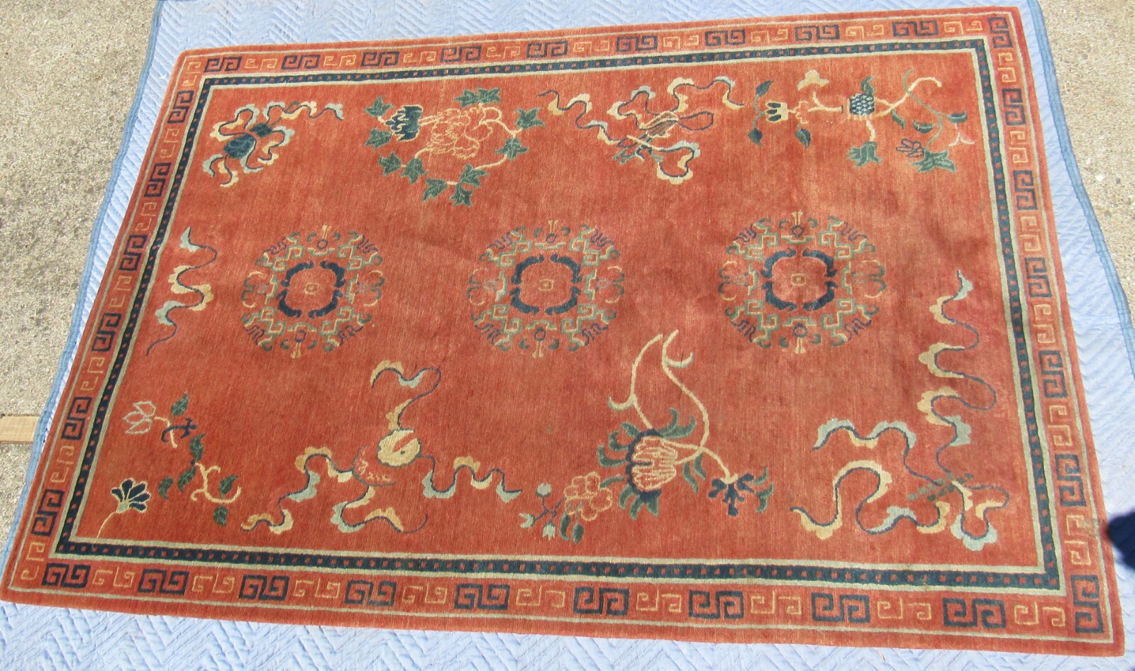 Fine Antique Wool Art Deco Chinese Rug 4′ x 6′ Carpet 1920s Handmade Runner