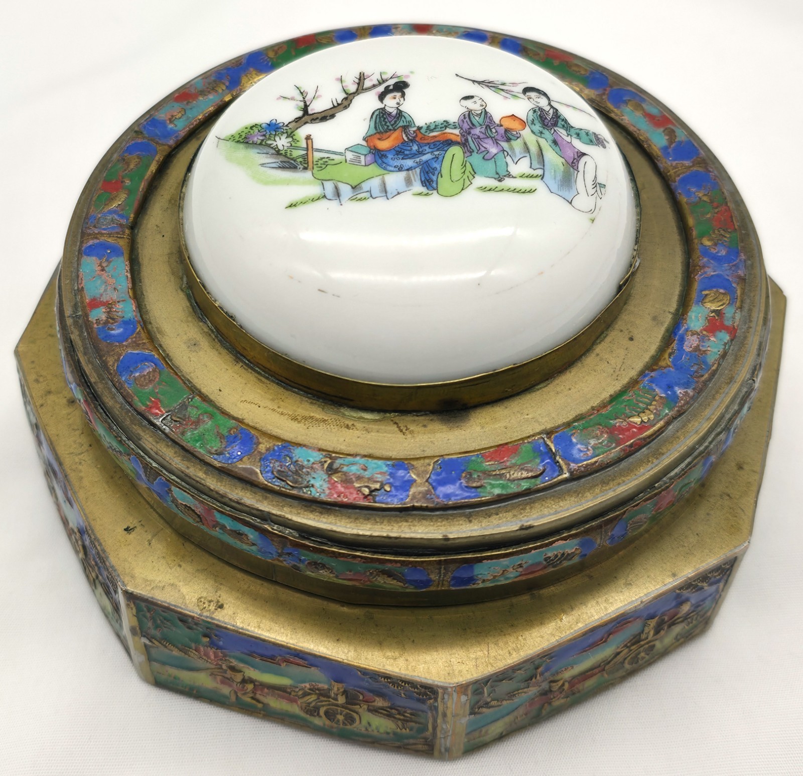 Antique Chinese Box Enameled Bass hand painted Porcelain Lid from China ~ Video