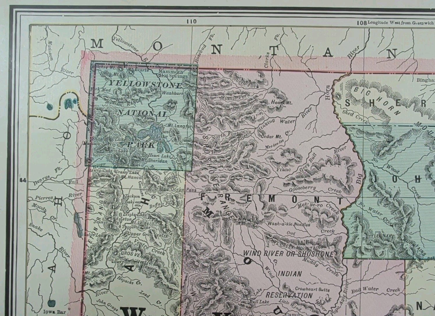 Vintage 1889 WYOMING TERRITORY Map 14″x11″ Old Antique Original YELLOWSTONE PARK