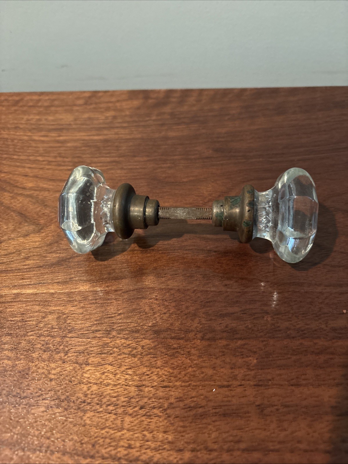 Antique Door Knob Glass/Brass Starburst, Beautiful