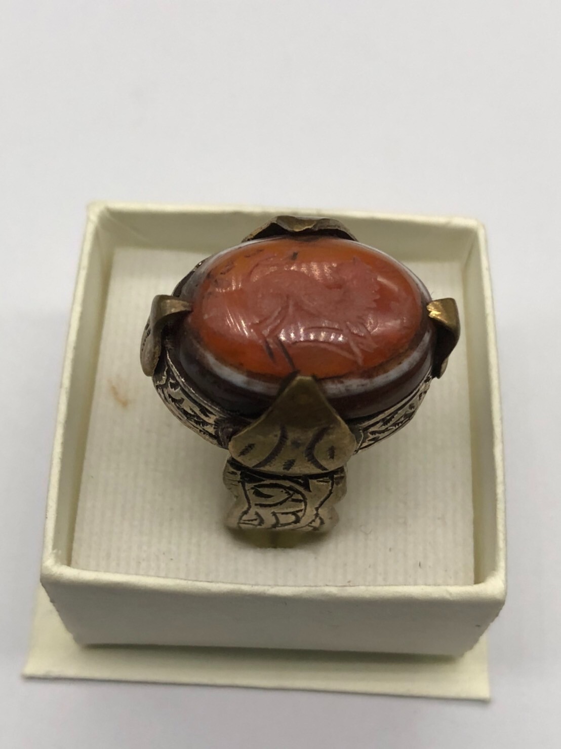 Ancient unique Solid Silver Agate Intaglio Horse Near Eastern Ring 10.5US #S433