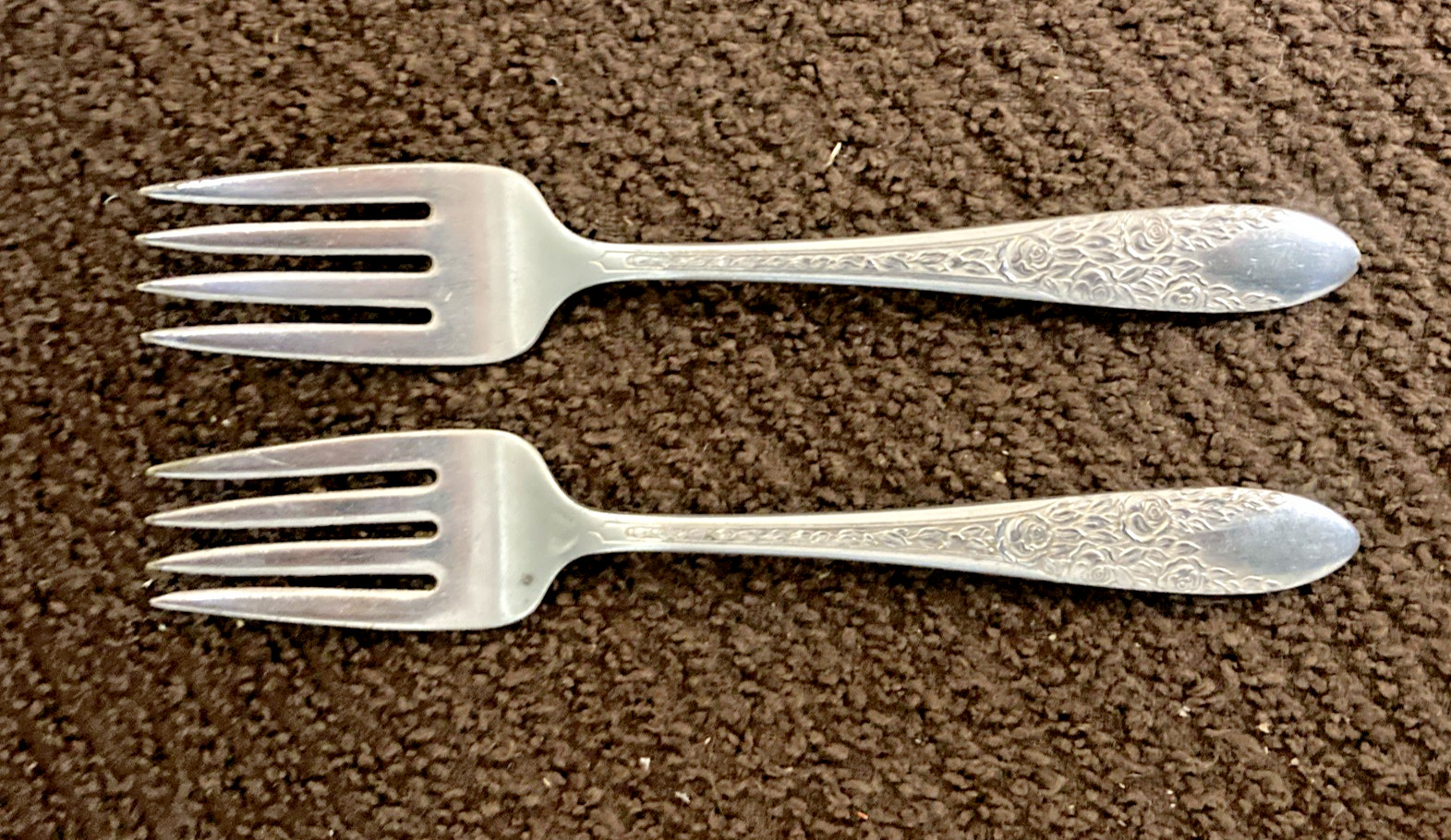 Rose & Leaf Pattern by National Silver Co. Silverplate Set of 2 Salad Forks
