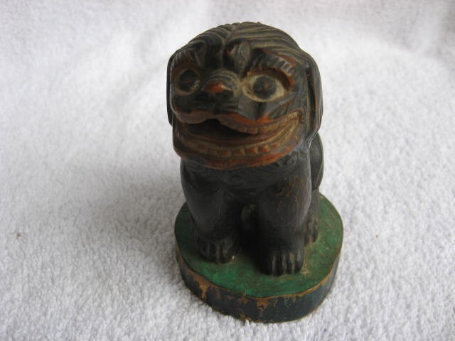 Antique Hand Carved-wood Foo/Lion Dog-Chinese Signed on Bottom-Patina-Unique