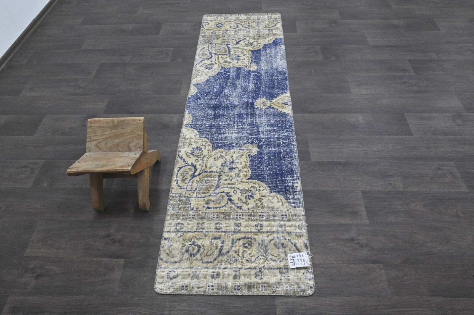 Vintage Turkish Runner Rug 2x7ft Wool Anatolian Handmade Hallway Oushak BLUE
