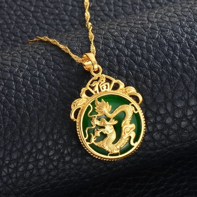 Men’s Fashion Vintage Chinese Style Pendant Necklace Inlaid with Natural Stone D