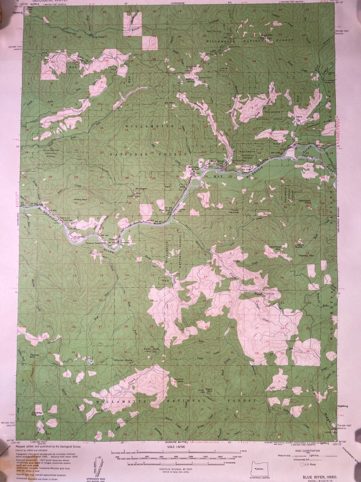 Blue River Quadrangle Oregon 1955 Original Vintage USGS Topography Map 15 Minute