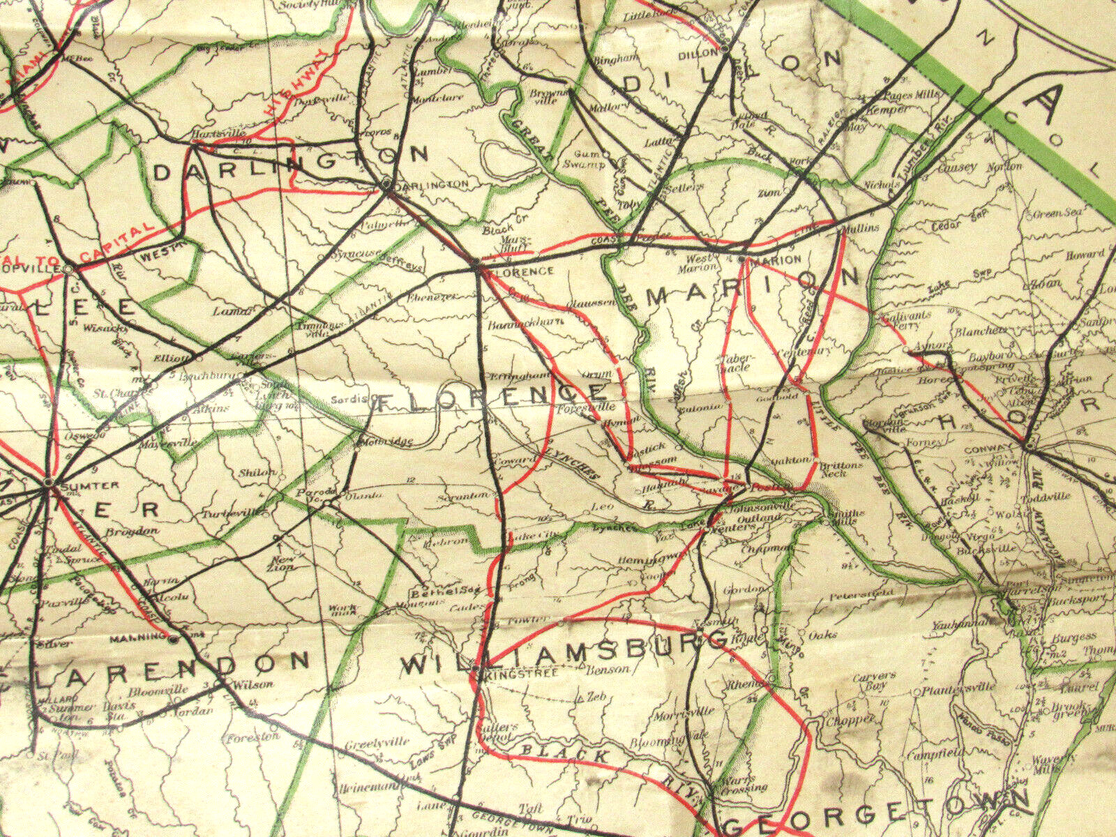 VINTAGE 1914 OFFICIAL MAP OF SOUTH CAROLINA SHOWING THE MAIN PUBLIC HIGHWAYS! SC