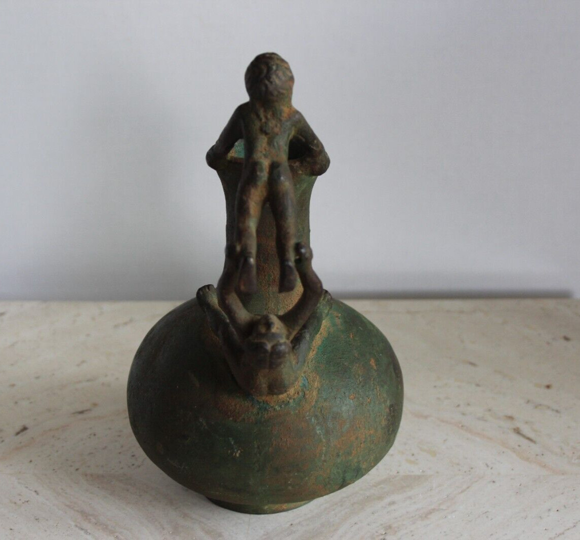 Antique circa 1890’s Grand Tour Bronze Ewer Pitcher Vase Nude Character Handle