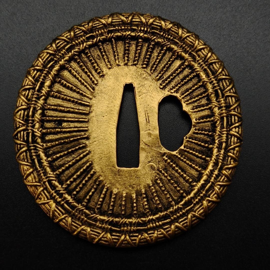 N/A Tsuba XG238 Copper Rim Japanese Sword Fittings Vintage Fine Condition