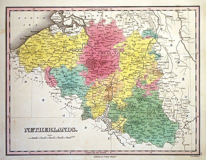 1827 NETHERLANDS and LUXEMBURG – ORIGINAL ANTIQUE MAP by FINLEY – FINE COLOR