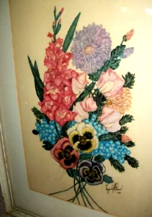 1940s Original Cottagecore Floral Watercolor Painting Pansies Creamy Chippy Bold
