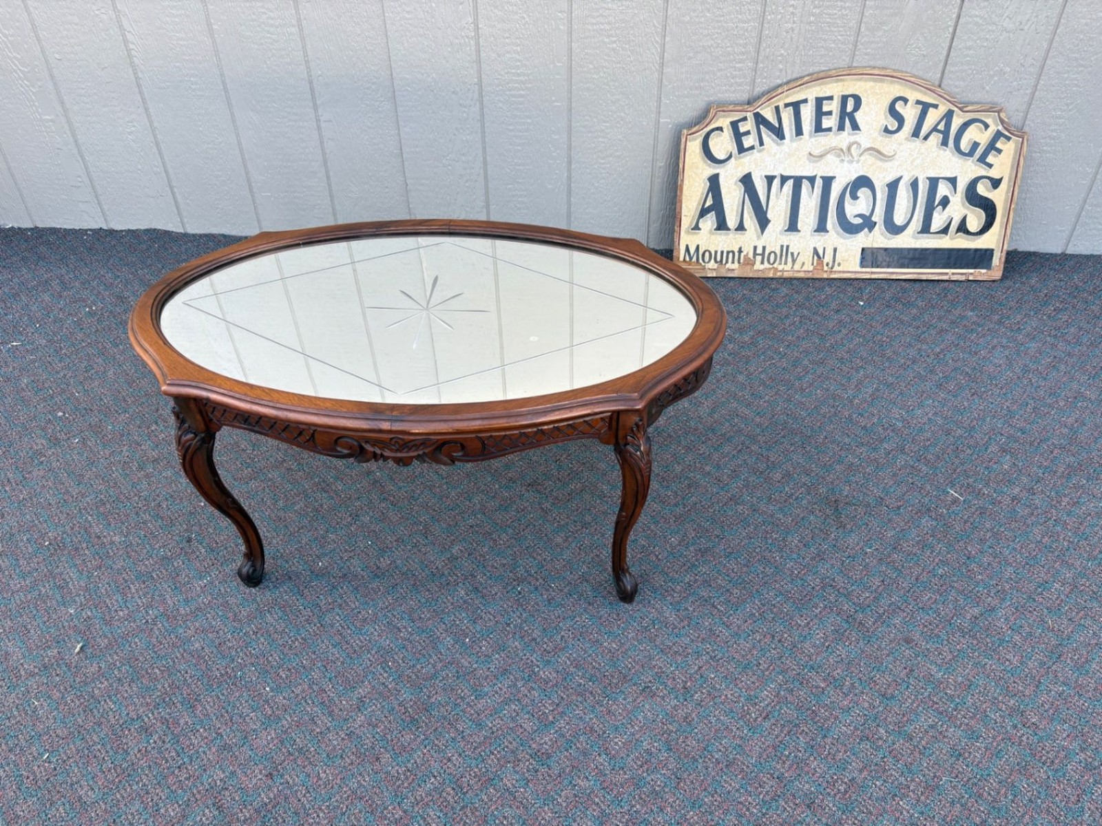 67432 Vintage French Provincial Etched Glass Coffee Table