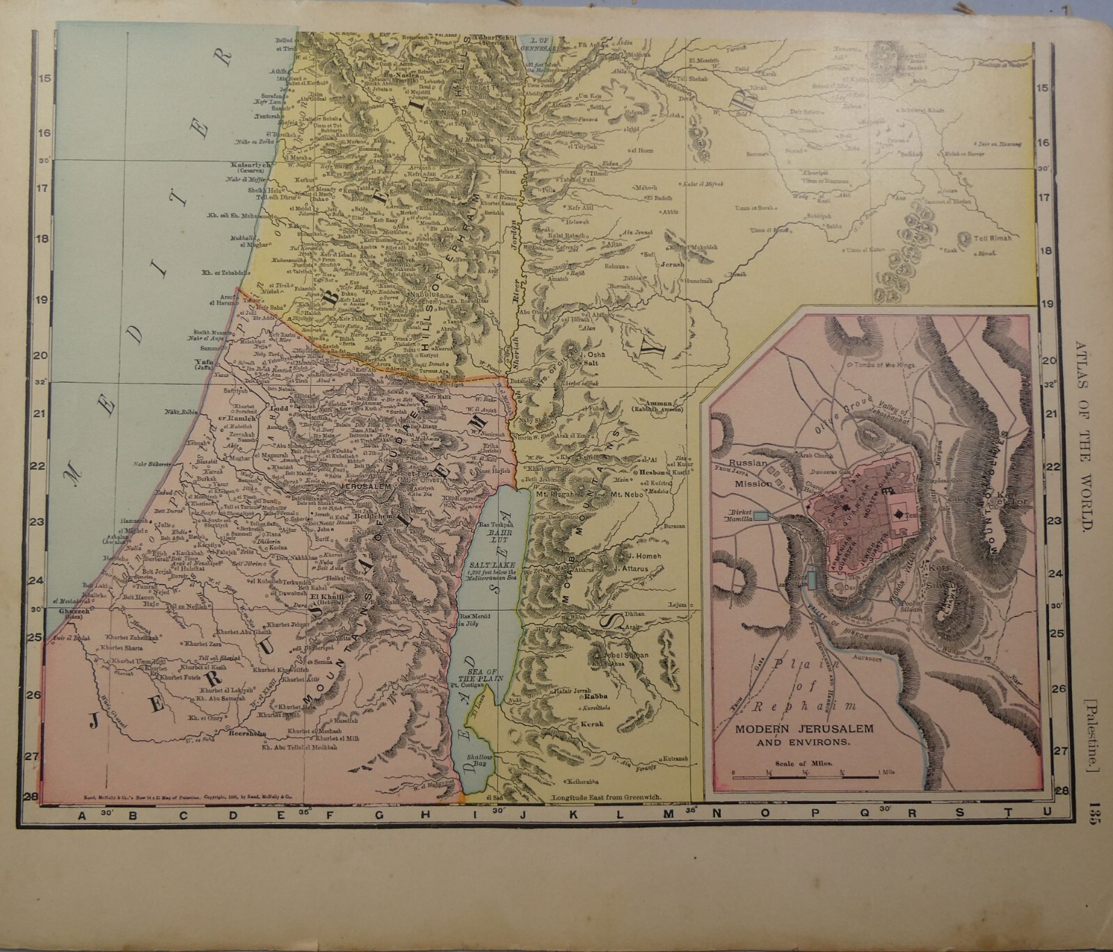 1895 Map Israel, Middle East, Syria etc Rand McNally