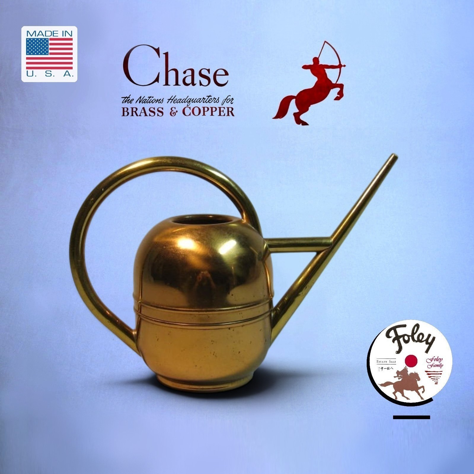 Antique 1920s Chase Copper & Brass Watering Can ~ Original Patina ~ Art Deco USA