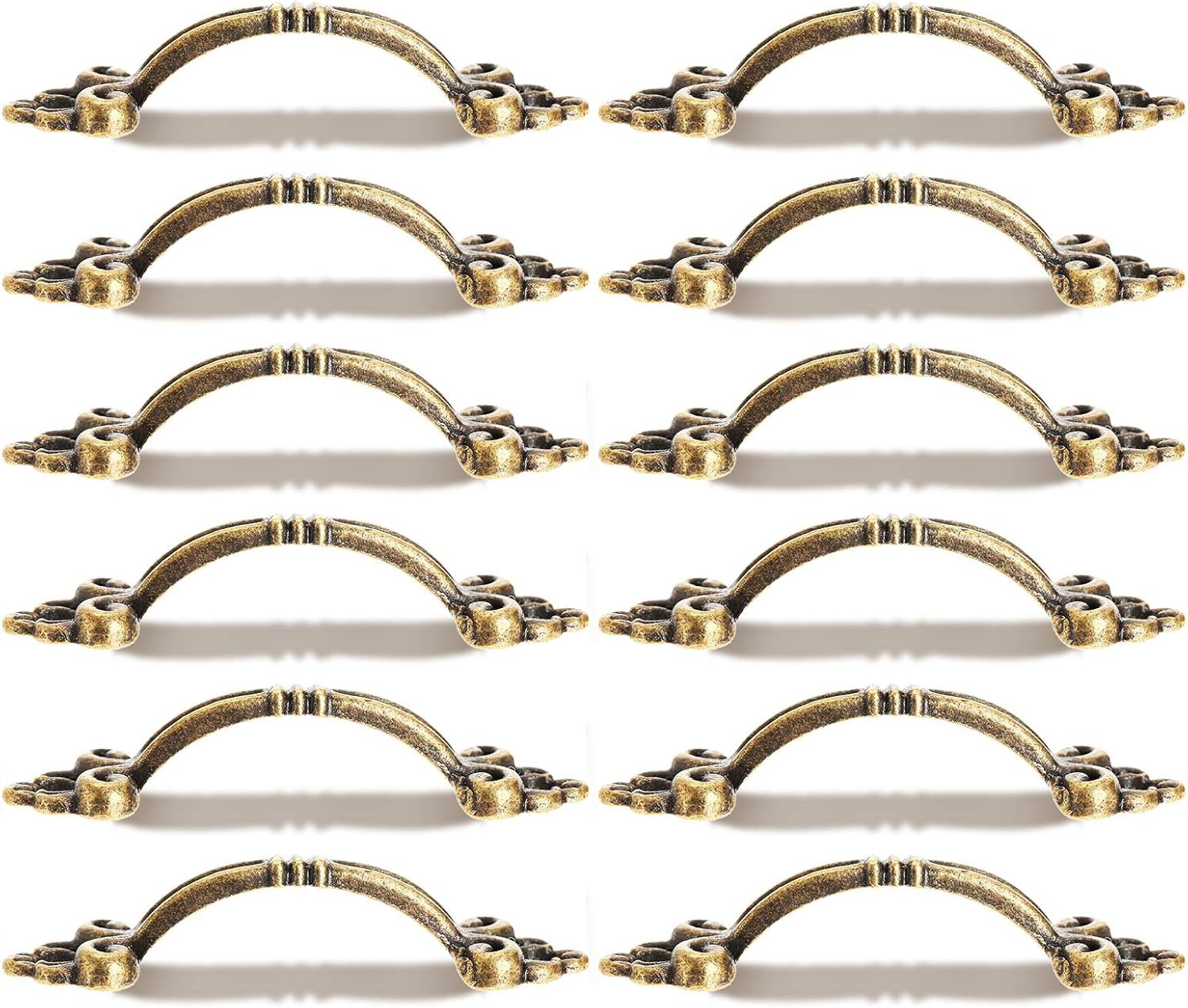 Dophee 12Pcs Antique Brass Drawer Pulls, Small Vintage Decorative Cabinet Handle
