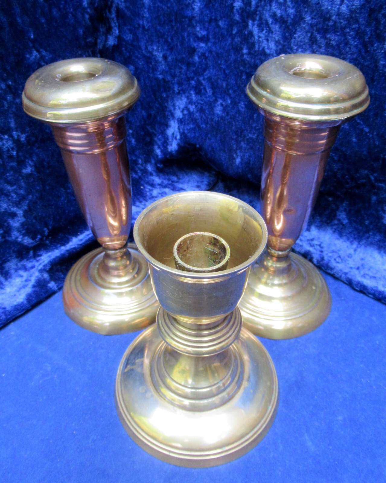 3 Antique Candlesticks 2 Arts & Crafts Copper & Brass Plus Indian Brass