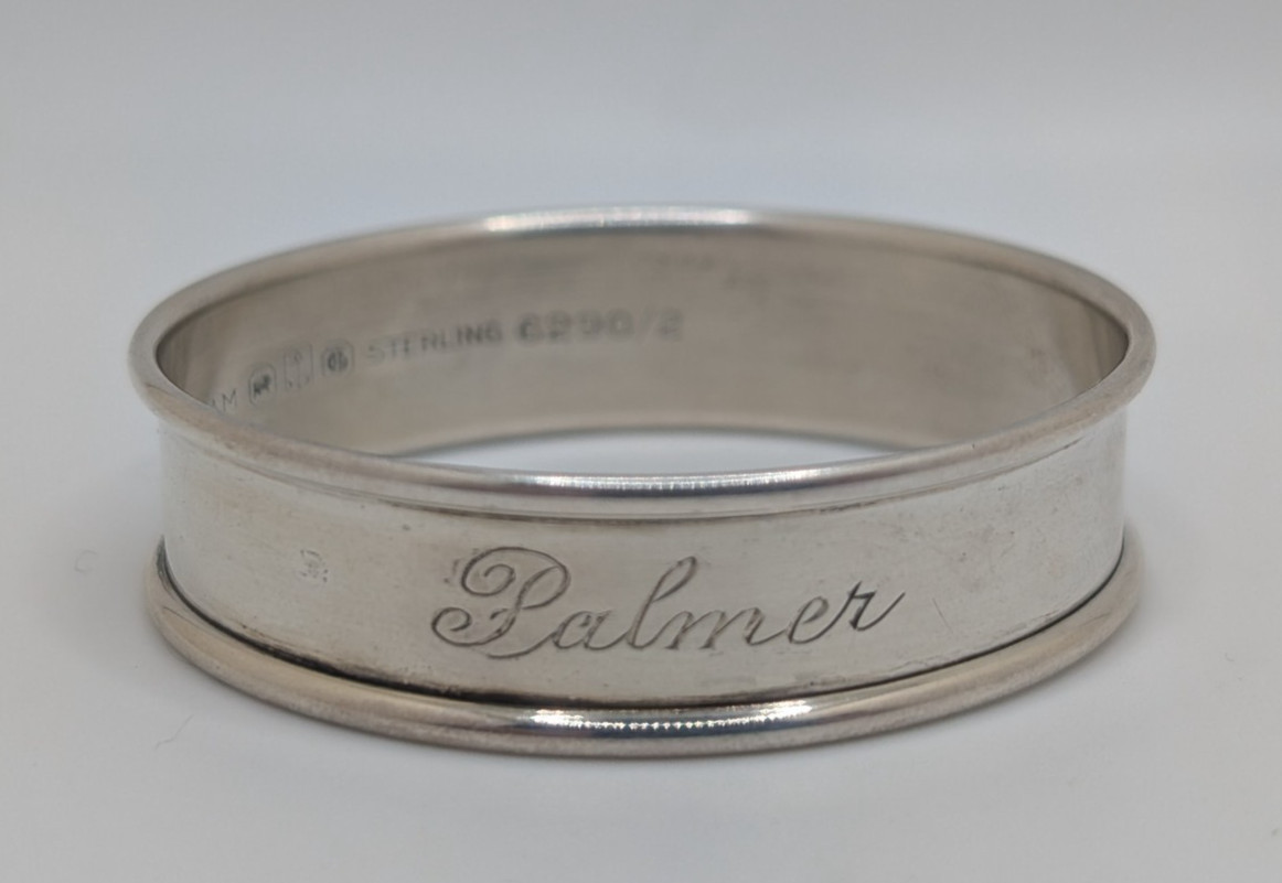 Vintage Gorham Sterling Silver Oval Napkin Ring “Palmer” engraving, 11 grams
