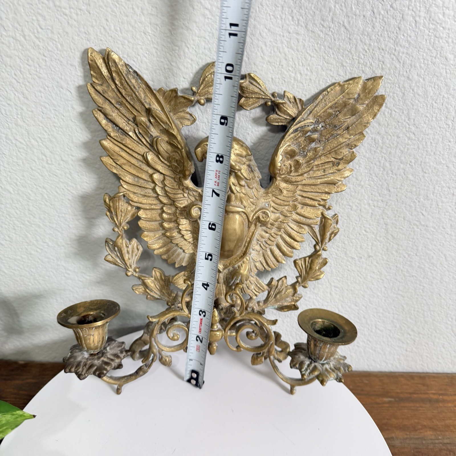 Vintage Brass American Eagle Wall Sconce, Double Candlestick Holder,