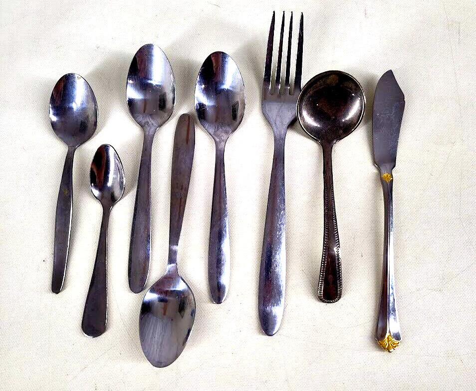 Mixed Lot of 7 Pieces Silverware Flatware Spoons Fork & Butter Knife