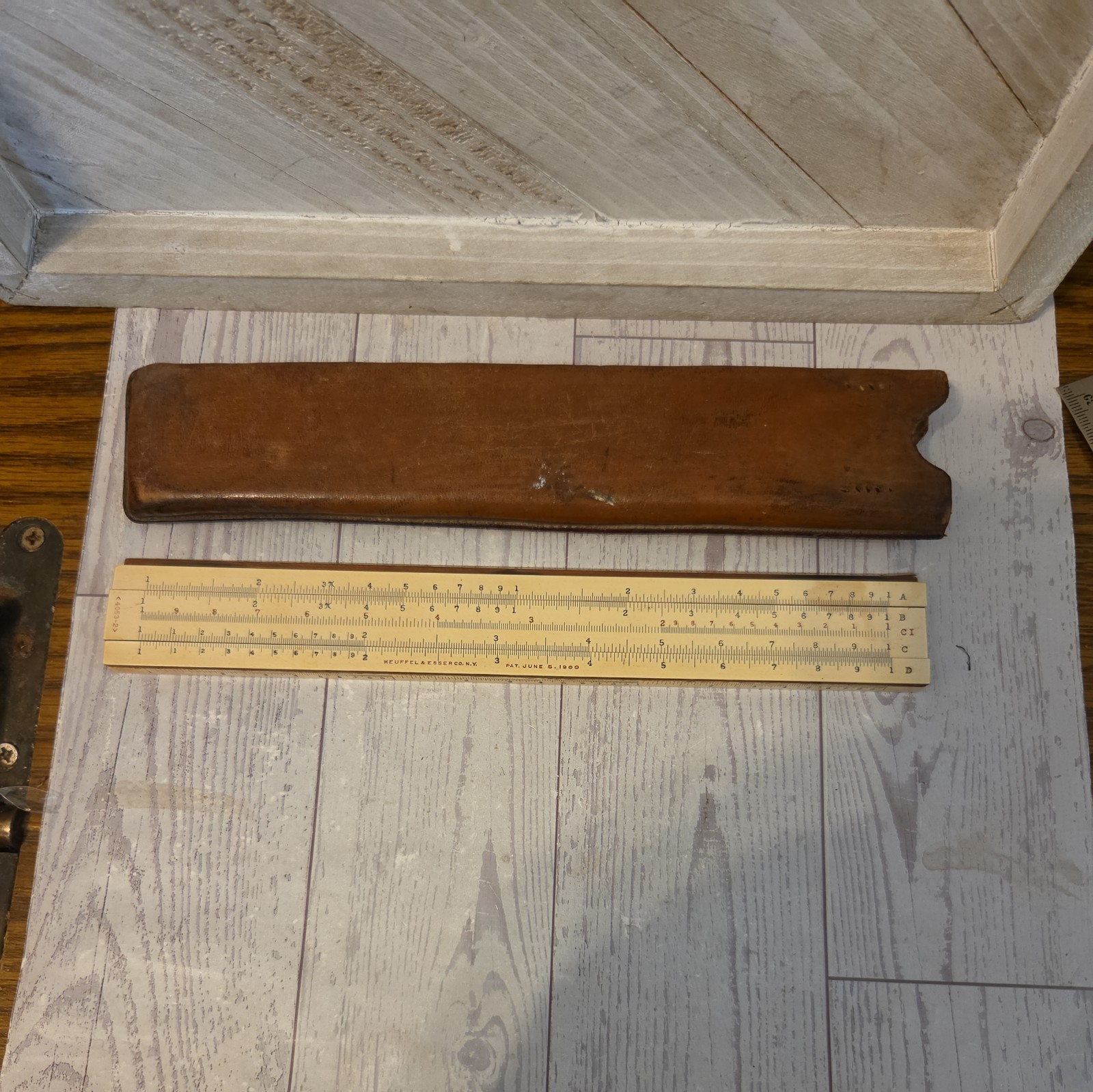 Antique KEUFFEL & ESSER NY Slide Rule 4053-2 Leather Case Missing clear cursor
