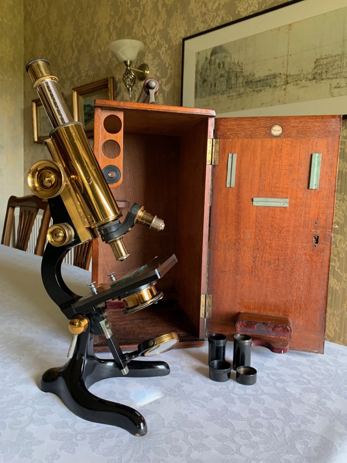 Antique W. Watson & Sons Ltd – Standard MkI Brass Microscope – circa 1917, Cased