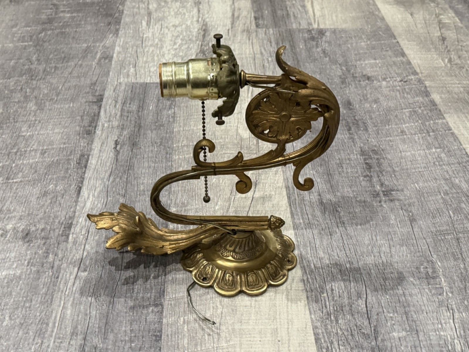 VINTAGE Solid Brass Art Nuevo Hard Wired Wall Lamp-EXCELLENT