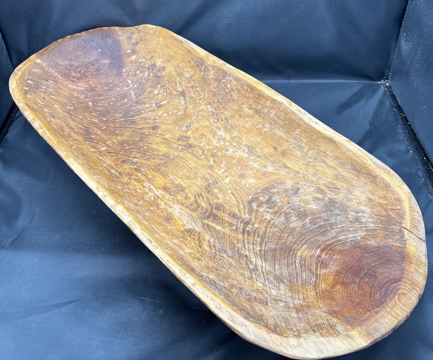 Vintage Hand-Carved Primitive Wooden Trencher Dough Bowl 22.5” x 10” Excellent