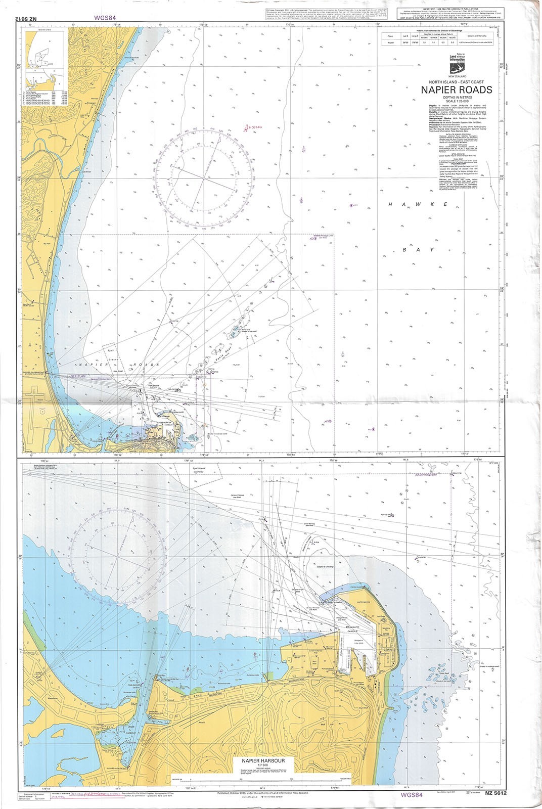 NZ 5612 Napier Roads North Island East Coast Chart Map Maritime Wall Admiralty