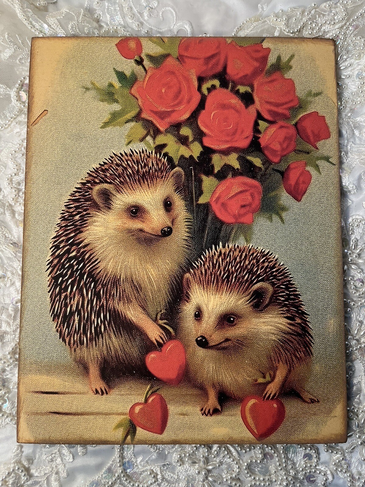 Valentine Animals: Hedgehogs #3 Print, Artist Canvas Board Sign