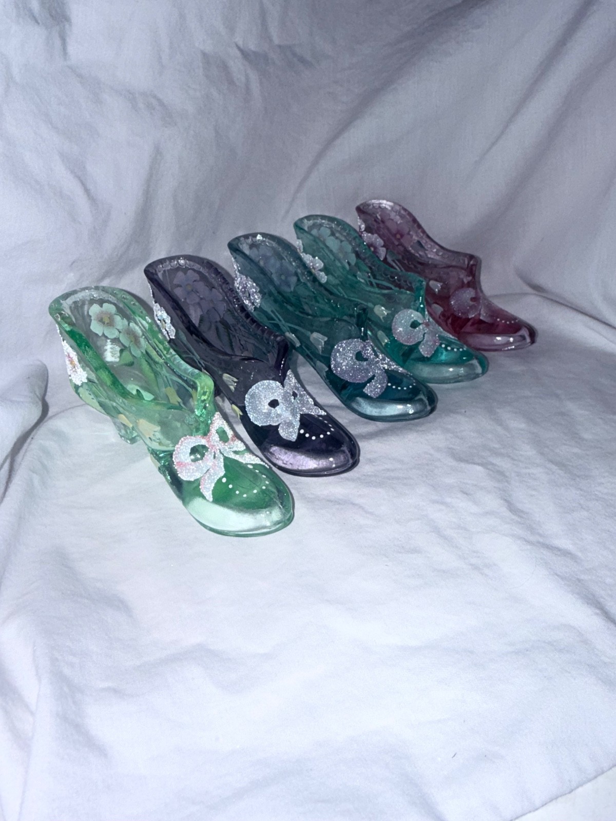 Vintage Hand-Painted Glass Slipper Shoes – Multicolor Set of 5 | Decorative Mini