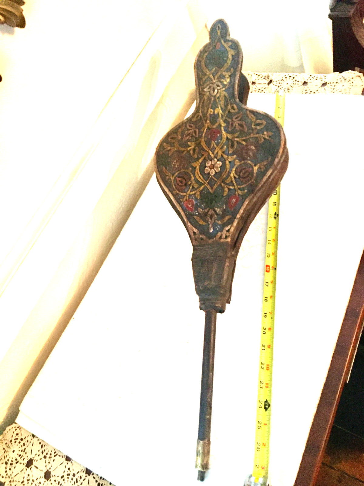 antique Fireplace Bellows Hand made and Painted Folk Art work fine app 30 in
