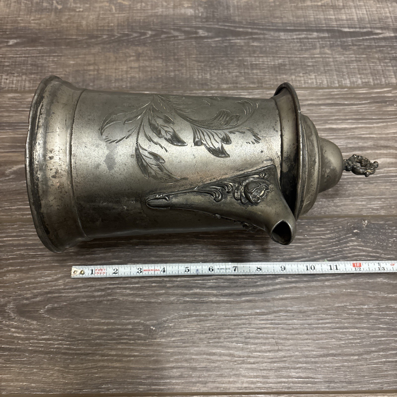 Vtg Made In USA Sheffield Plate Silver 1016 (Pewter?) water pitcher Ornate Rose