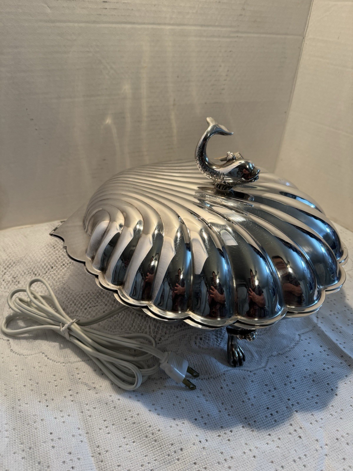 Silver Clam Shell Dolphin Serving Dish By The Eton Silver Inc. Working!!