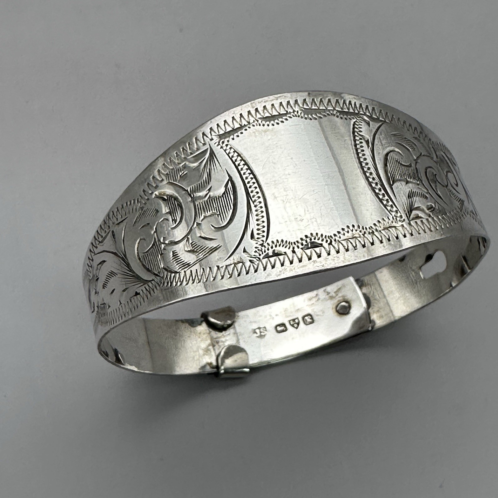 Old Engraved Adjustable Buckle Bangle NO Mono Chester JS Sterling Silver Cuff SM