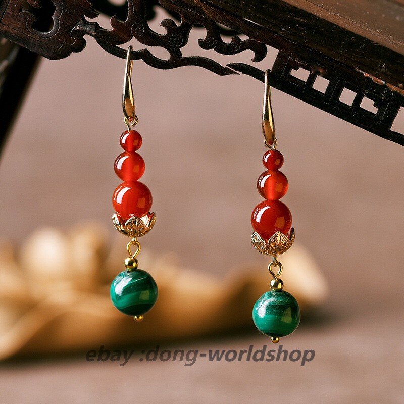 China Agate/Malachite Gild Tibetan Style Fashion Exquisite Earbob Earrings