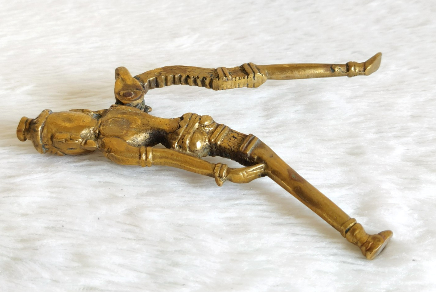 Antique Tribal Walnut Cracker Brass Apsara Figure Decorated Retro Tool Old ML346