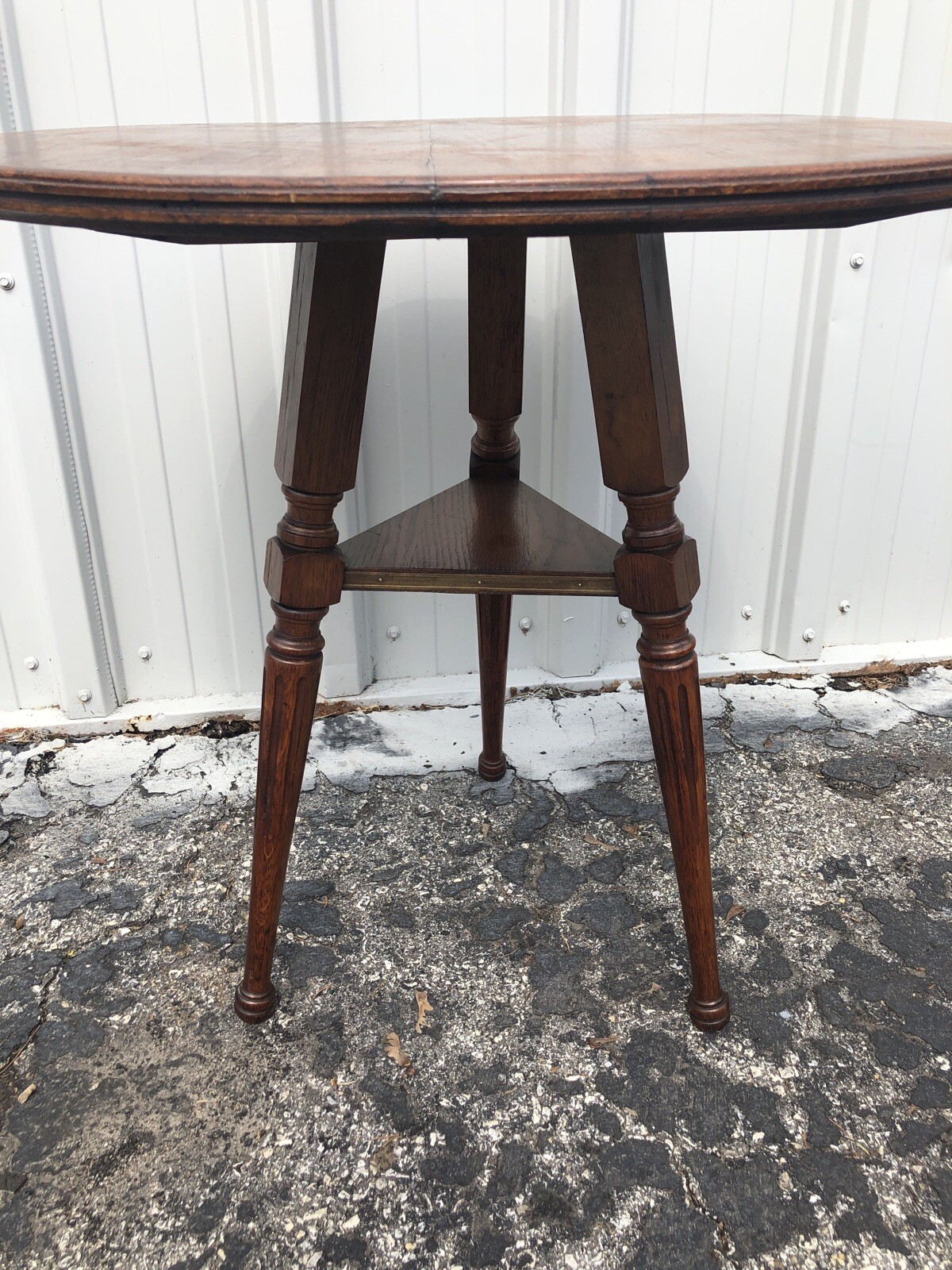 Unusual Antique Round Oak Plant Table 26 1/2” X 26 1/2”