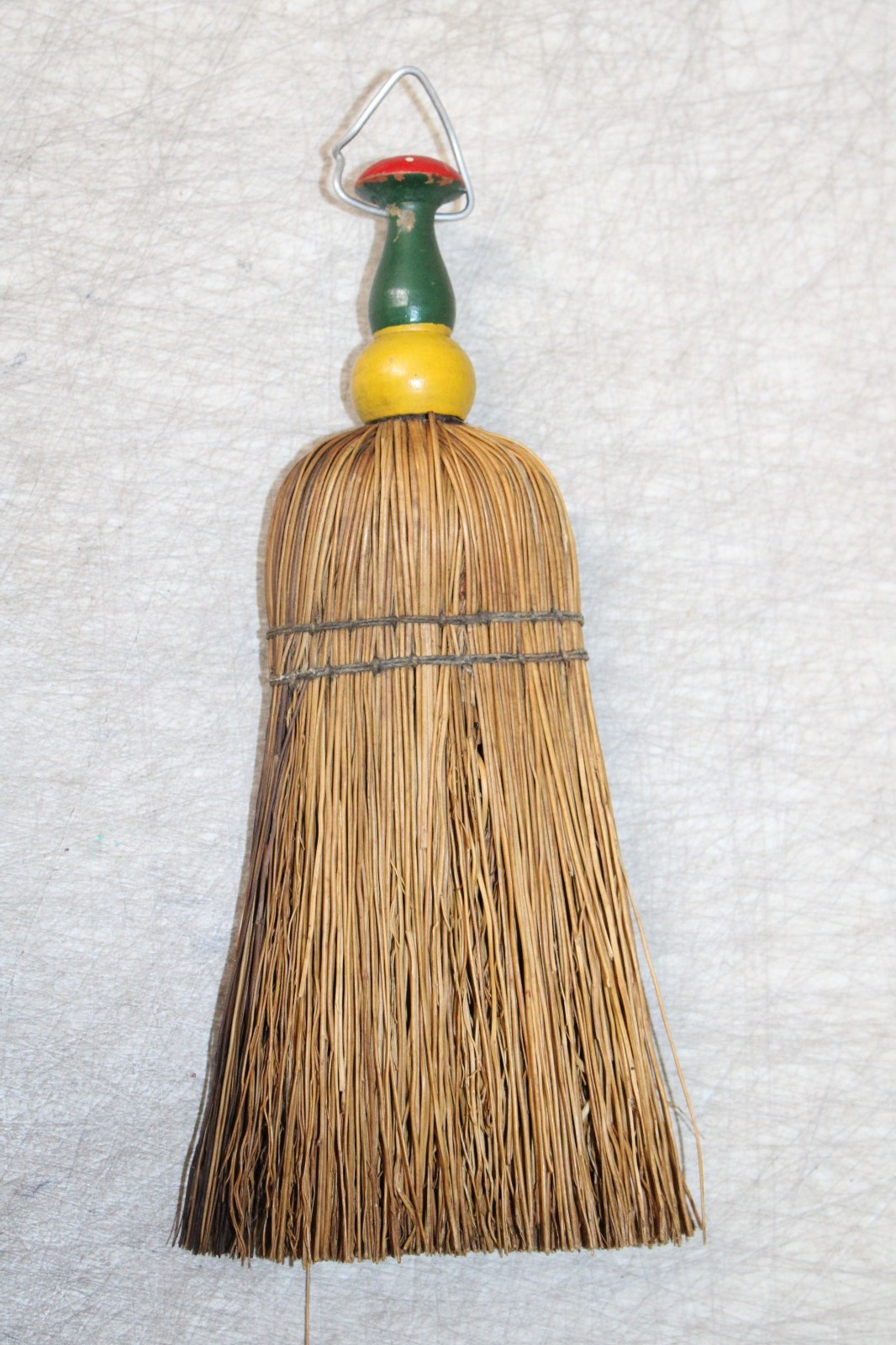 Vintage Hand Whisk Broom Straw Farm Kitchen Tool Metal Hanger
