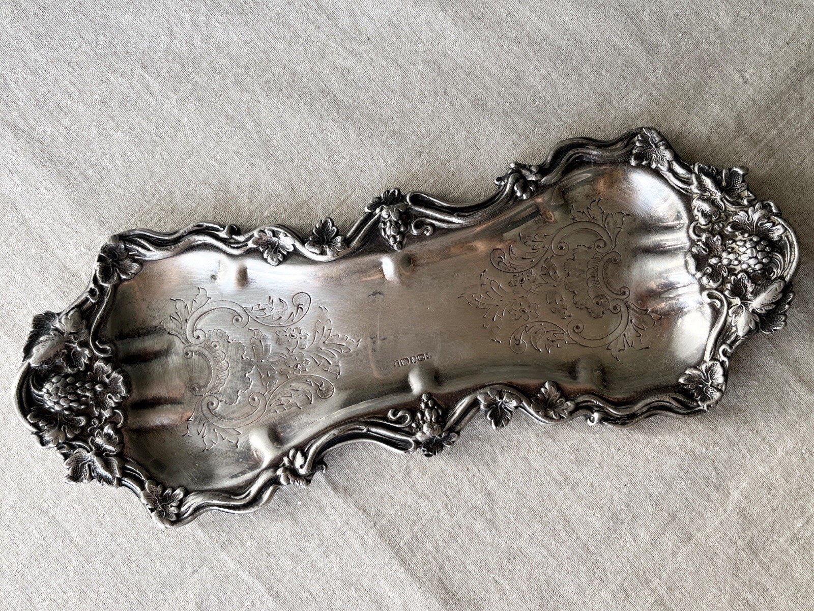 Vintage English silvered serving platter with hallmarks vintage trinket plate