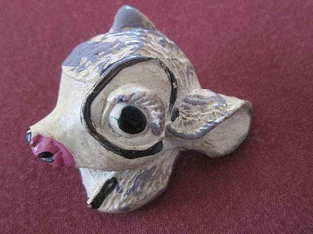 Vintage 1940s–1950s Child’s Figural Deer Head Button – Hand Painted BAMBI Style