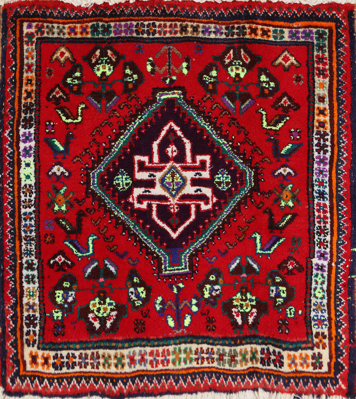 Red/ Ivory Vintage Traditional Handmade Square Rug 2×2 ft Wool Carpet