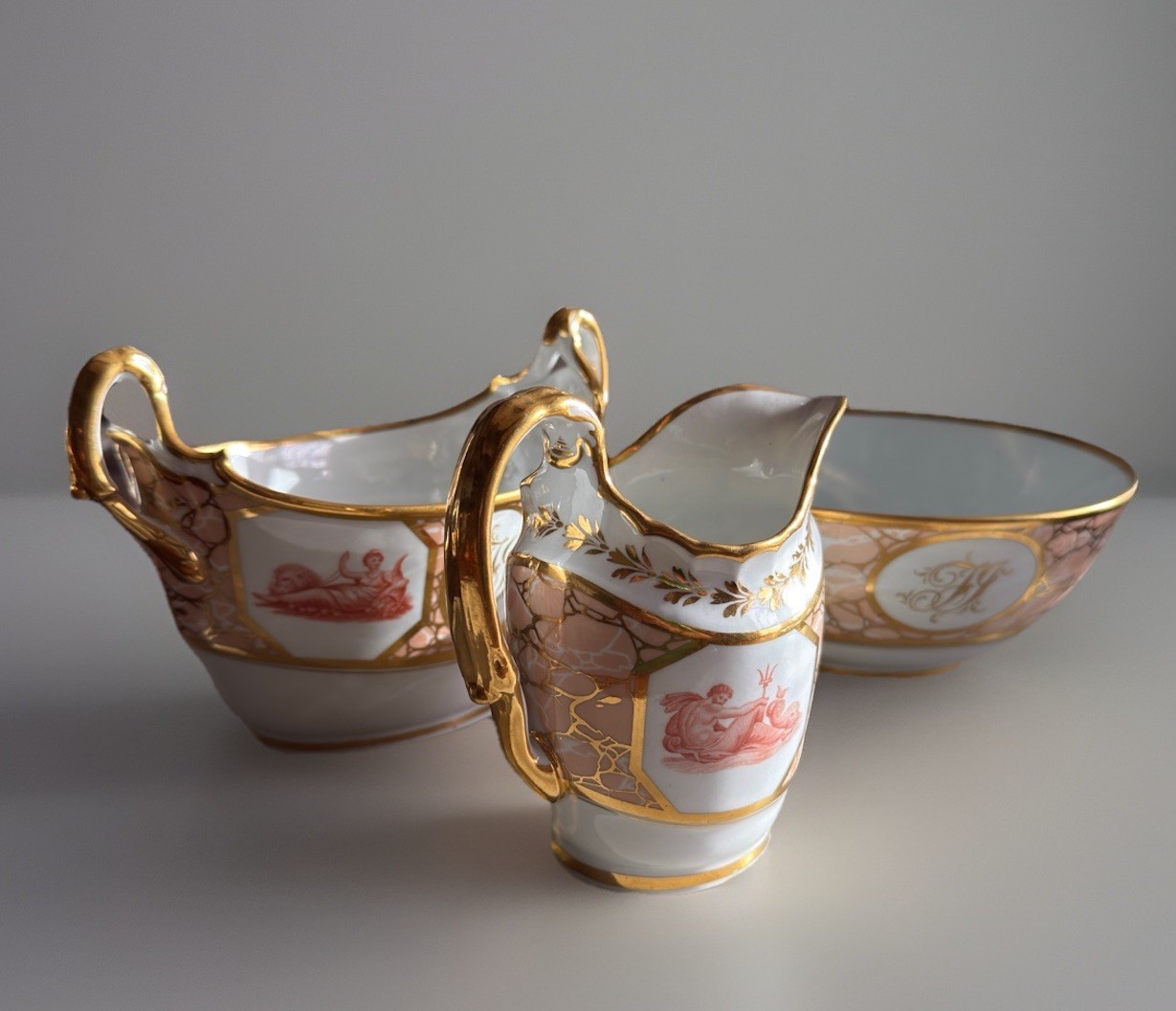 Exceptional Flight & Barr Worcester Bowl, Creamer & Sugar, Roman Deities C1815