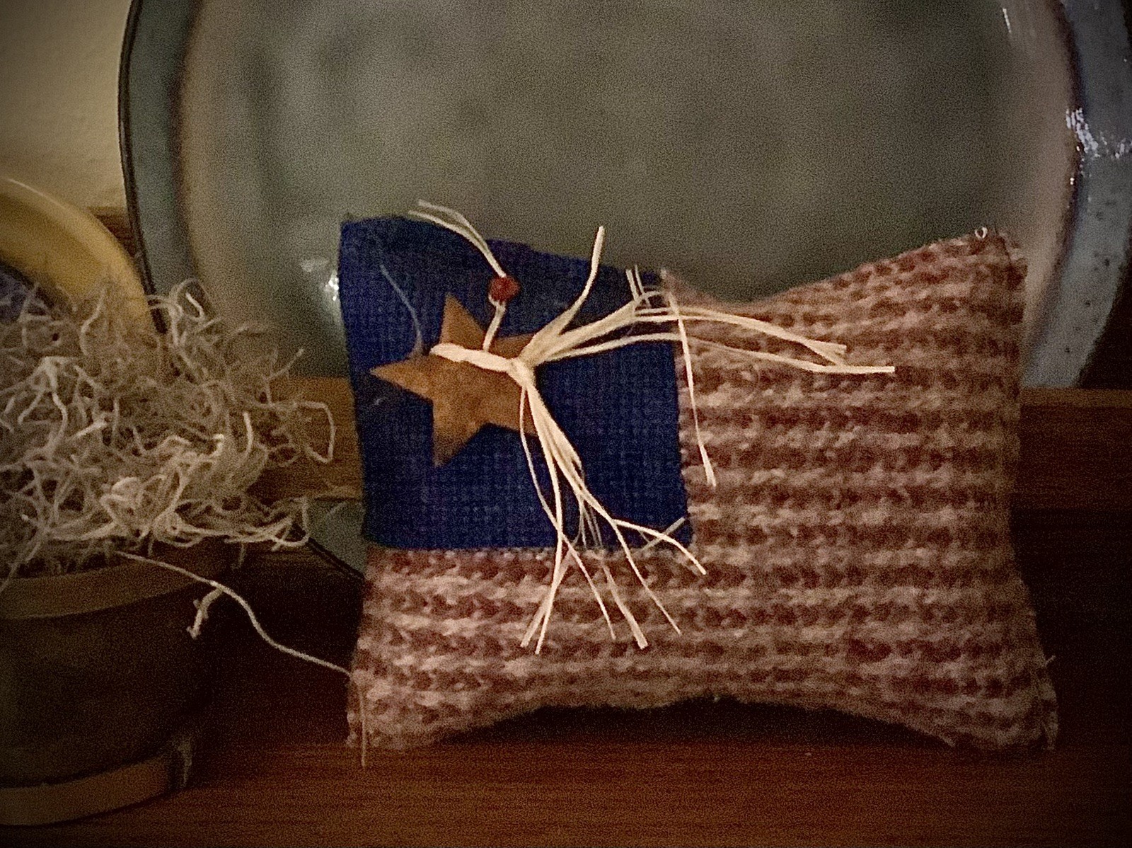 Shelf Pillow, Stars & Stripes Wool/Cotton Hand Made PRIMITIVE AMERICANA 4th JULY